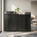 Mobile Archivio Porta Stampante 48x40x100 cm con 5 Cassetti e Ruote in Truciolato e Acciaio Nero      