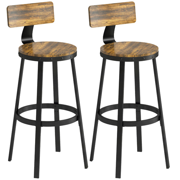 Set 2 Sgabelli da Bar Stile Rustico 37x47x96 cm con Poggiapiedi in Legno e Metallo Marrone sconto