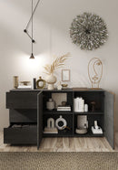 Madia Design Moderno 2 Ante 3 Cassetti Venus 181x44x84 cm Titanio E Noce Mercure