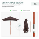 Ombrellone da Giardino Rettangolare Inclinabile 200x150x235H cm Apertura a Corda Caffè 