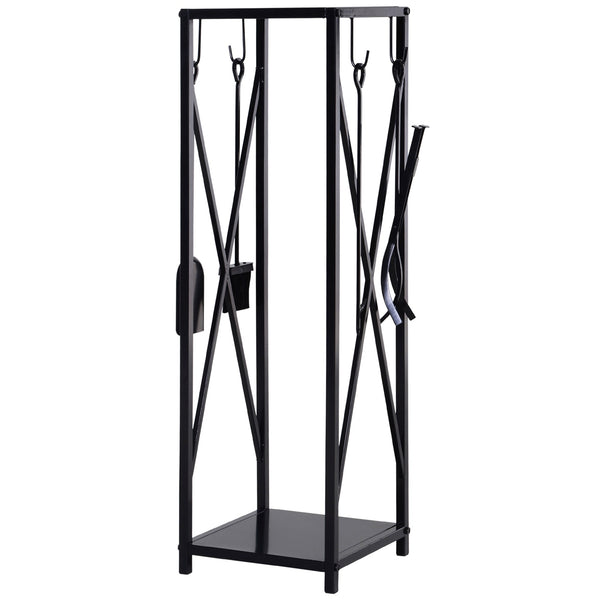 acquista Porte-bûches pour cheminée 34x34x111 cm avec accessoires en métal noir
