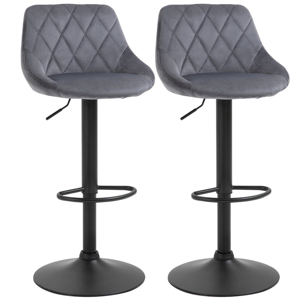 sconto Lot de 2 Tabourets de Bar 51,5x48x83-104 cm en Tissu Effet Velours Gris Foncé et Noir