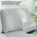 Divano Letto 3 Posti 197x129x85 cm con Chaise e Spazio Contenitore in Tessuto Effetto Lino Grigio e Nero      