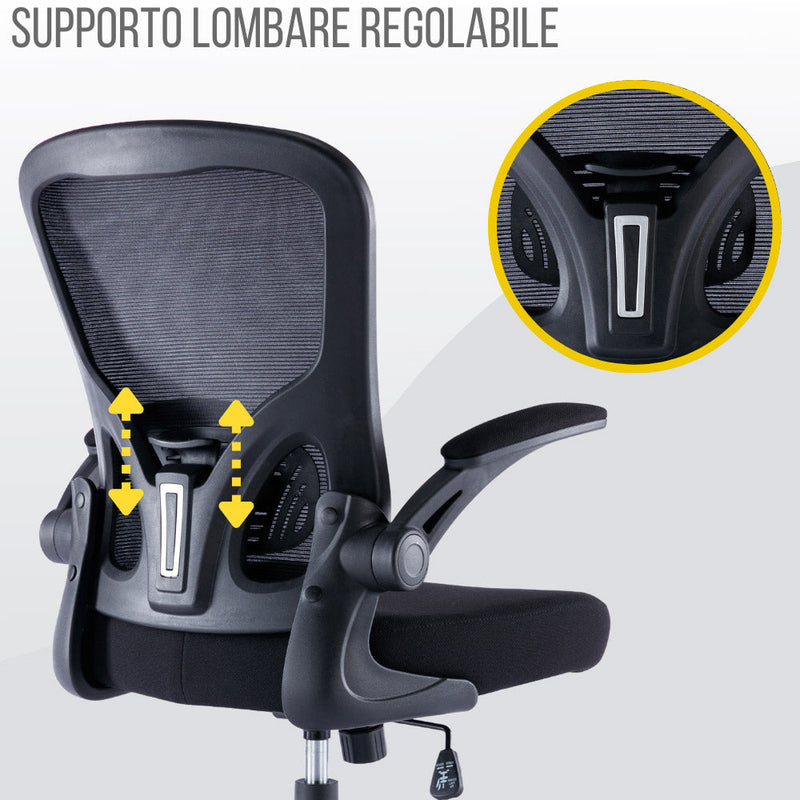 Sedia Operativa da Ufficio 62x63x105 cm Ergonomica con Braccioli Pieghevoli Bianco