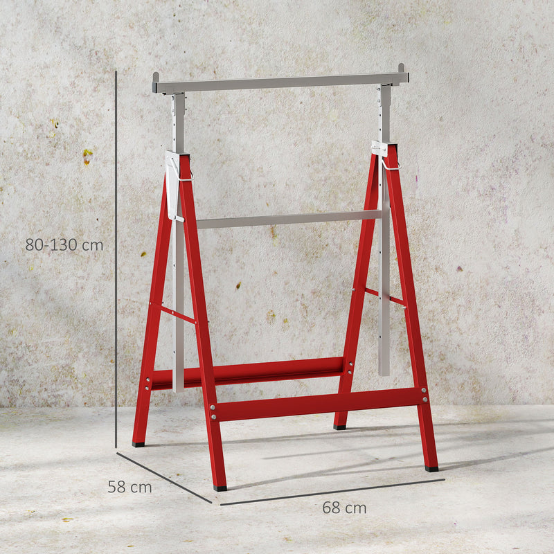 Set 2 Cavalletti da Lavoro Telescopici e Pieghevoli 68x58x80 cm  in Acciaio Q195 Rosso e Argento   