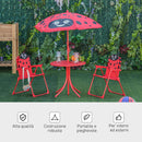 Set Tavolino e 2 Sedie Pieghevoli da Giardino per Bambini con Ombrello Rosso Coccinella