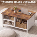 Cassapanca Contenitore 80x60x40 cm con Coperchio Sollevabile in Pannello Truciolare e Metallo Marrone Rustico      