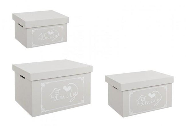 sconto Set 3 Boîtes Bois Rectangulaires Grises Amoureux