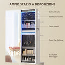 Specchio Girevole con Armadietto Portagioielli e Appendiabiti 37x40x165,5 cm Luce LED Regolabile e Serratura in MDF Bianco  