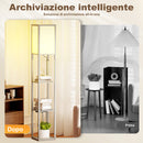 Lampada da Terra 26x26x160 cm Struttura con Ripiani Luce Regolabile Interruttore a Pedale e Porte USB in MDF Bianco e Rovere      