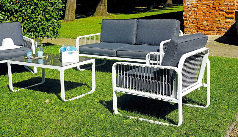 Set da Giardino in Alluminio e Corda Vorghini San Fruttuoso Bianco e Grigio