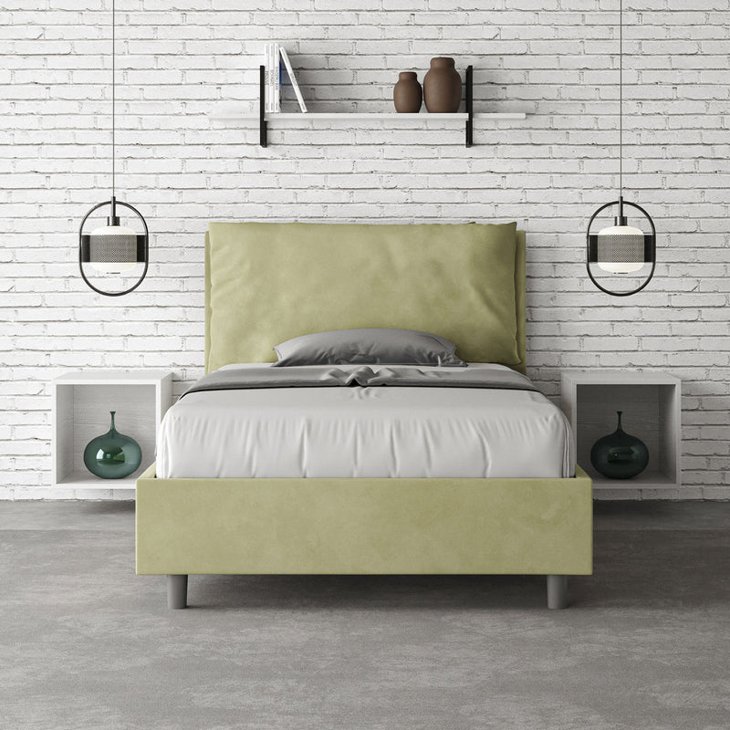 Letto 1 Piazza E Mezzo Imbottito in Microfibra Antea Large Tè Verde Varie Misure