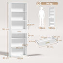 Libreria Verticale Alta a 7 Ripiani 60x24x182 cm con 6 Cubi e Cassetto in MDF Bianco      