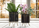 Porta Vasi Fashion Coppia Ø19,5x28-17x23 cm in Ferro Nero e Oro