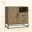 Credenza Mobile Basso Multiuso Armadietto Cassetti e Vani a Giorno  80x40x78 cm in Legno e Acciaio Marrone 
