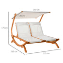Lettino Prendisole Doppio da Giardino 210x155x175 cm in Legno e Textilene Beige