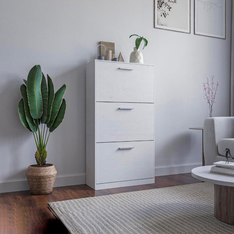 Scarpiera Salvaspazio 3 Ante a Ribalta 60x24x120h cm in Melaminico Bianca