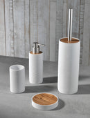 Set 4 Accessori da Bagno in Resina TFT Accessories Bianco Rigato e Bambù