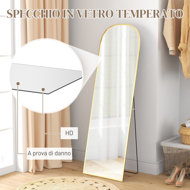 Specchio a Figura Intera da Terra o Parete 50x170cm con Supporto Pieghevole in Lega di Alluminio Oro  