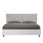 Letto Matrimoniale con Alzata Comoda Struttura Bianco Frassico con Cuscini in Similpelle Appia Tortora Varie Misure