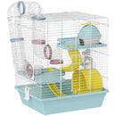Gabbia per Criceti a 3 Livelli 34,5x27,5x41 cm 12 Tubi con Casetta Rampa e Accessori in Metallo e Plastica Grigio      