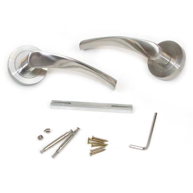 Maniglie Twist per Porta da Interno con Rosetta Ø50 mm Alluminio Nickel Satinato 5 Sets. Emuca