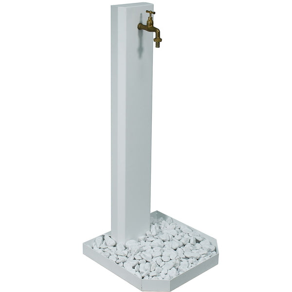 acquista Fontana da Giardino con Rubinetto in Ottone e Base con Ciottoli 40x40x100 cm in Acciaio Bianco