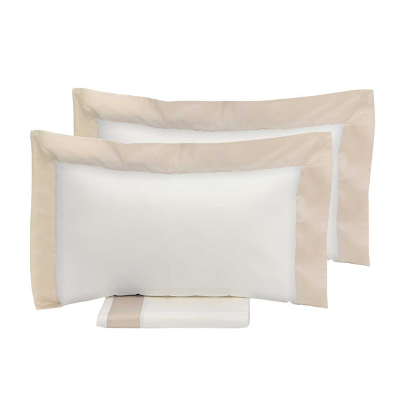 acquista Housse de Couette Double avec Bords Sac et Taies d'Oreiller en Satin Garrini Eveline Ivoire/Beige