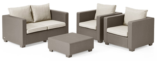 sconto Salon de jardin en résine Canapé 2 fauteuils et table basse Bauer Salta Cappuccino