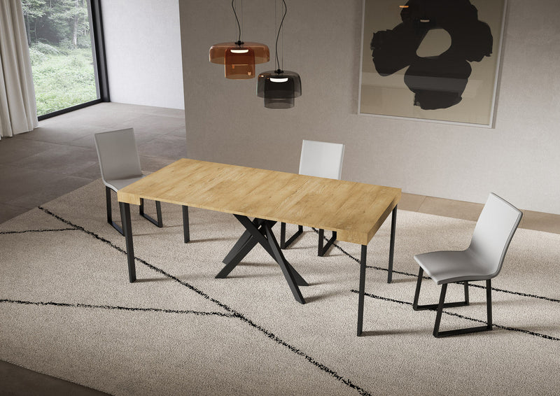 Consolle Allungabile 90-300x40x77 cm Saki Quercia Natura Gambe Antracite 