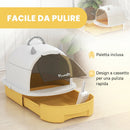 Lettiera per Gatti Chiusa 52x40,5x39 cm con Vassoio Estraibile Maniglia Paletta e 2 Filtri al Carbone Attivo in PP Giallo      