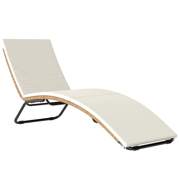 Lettino Sdraio a S da Esterno 175x57x80 cm con Cuscino in Rattan PE e Acciaio Crema sconto