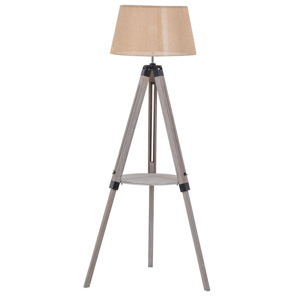 acquista Lampadaire trépied en bois avec abat-jour beige Ø63x150 cm E27