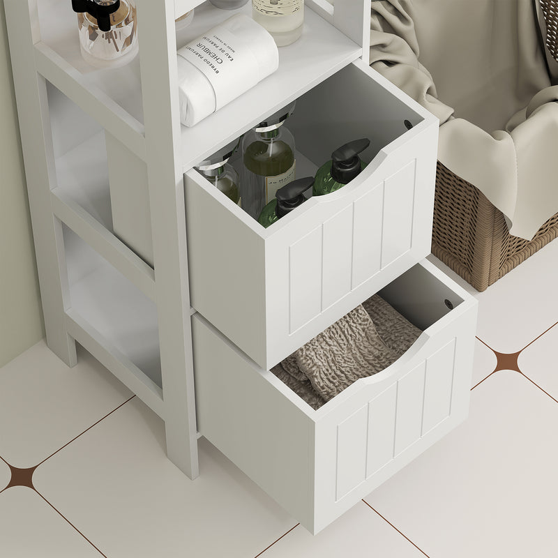 Mobile Bagno 30x30x141,2 cm con 3 Ripiani Aperti e 2 Cassetti in Legno Bianco  