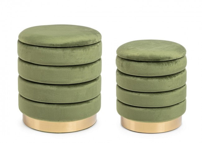 Set 2 Pouf Contenitore Darina Olive in Legno