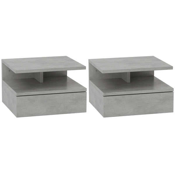 Set 2 Comodini Sospesi per Camera da Letto 35x32x22,5 cm con Cassetto in Legno Grigio acquista