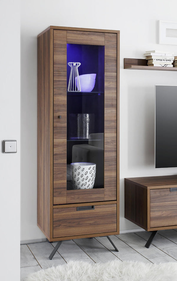 Meuble de Salon Vitrine 1 Porte 1 Tiroir en Verre Mélaminé 173x56x50cm TFT Palmier Noyer sconto