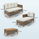 Set Salotto da Giardino Divano 2 Posti con Chaise Longue e Tavolino  in Rattan PE Crema  