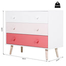 Cassettiera con 3 Cassetti in Legno di Pino 90x42x80 cm  Bianco e Rosa