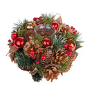 Set 2 Porta Candela con Sfere Decorative e Bacche Ø22 cm Rosso