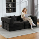Divano Letto 2 Posti Pieghevole 198x100x69 cm con 2 Cuscini Braccioli Larghi in Ciniglia Grigio Scuro      