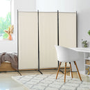 Paravento Separé da Interno a 3 Pannelli Pieghevole 253x50x182 cm in Metallo e Poliestere Beige