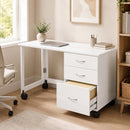 Scrivania da Ufficio Pieghevole 107x50x72 cm con 3 Cassetti e 4 Ruote con Freno in Truciolato e MDF Bianco      