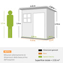 Casetta Box da Giardino 211x133x173/190 cm con Kit di Fondazione Porta Blocco Tetto Inclinato in Acciaio Zincato Grigio      