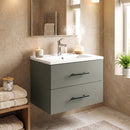 Mobile Bagno 61x40x48 cm con Lavabo in Ceramica e 2 Cassetti in Truciolare e MDF Verde      