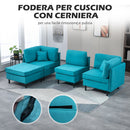 Divano Componibile a L con Braccioli e Poggiapiedi 222x154.5x71 cm in Tessuto Effetto Lino Blu e Nero