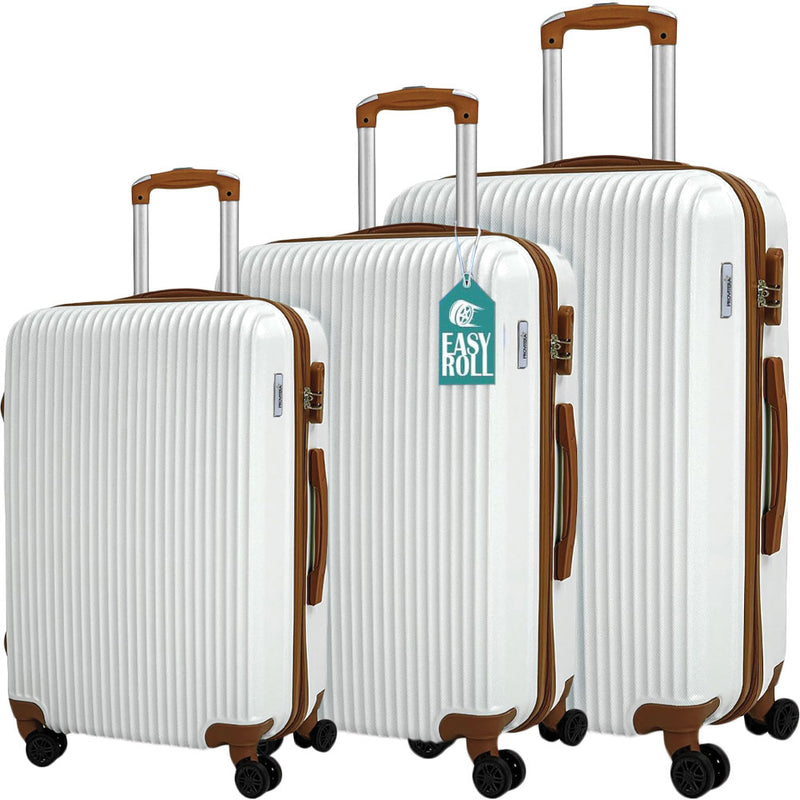 Set 3 Valigie Trolley Rigide da Viaggio Easy Roll Serratura con Codice in ABS Bianco  