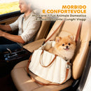 Seggiolino Auto per Cani Piccoli con Guinzaglio e Base Antiscivolo Convertibile in Borsa in Tessuto Oxford Crema      