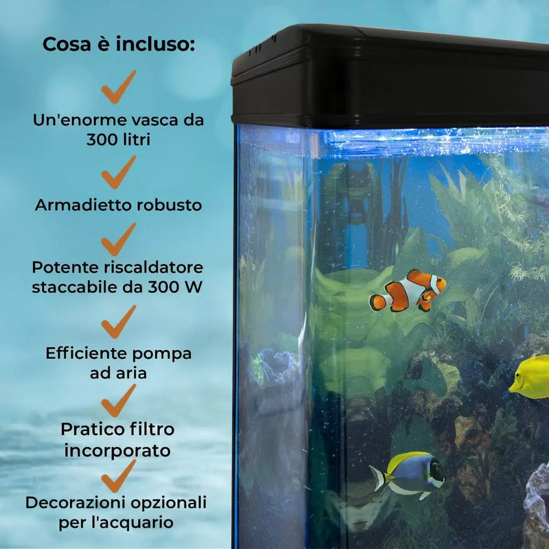Acquario 143,5x120,5x39 cm 300 Litri con Mobile Nero