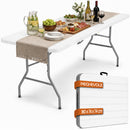 Tavolo Pieghevole da Esterno 180x74x74 cm con Piano in HDPE Effetto Legno a Valigia Bianco      